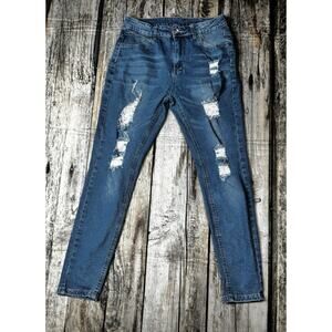 Men's Skinny Distressed Jeans Blue Stretchy Size Small 30x28